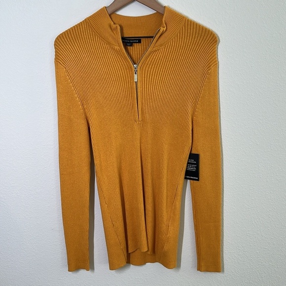 NWT Boston Proper Ribbed Half-Zip Knit Sweater – Golden Yellow – Size M - Picture 2 of 6